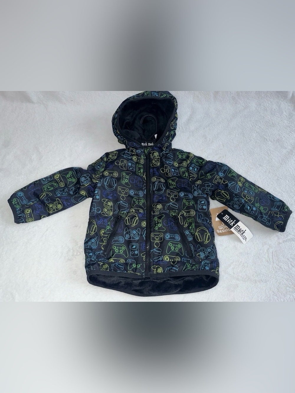 Mick Mack Gamer 2T Black Faux Fur Lined Hooded, Water Resist Jacket NWT